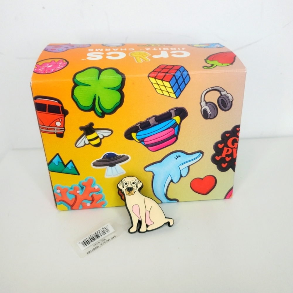 NWT Crocs Official Jibbitz Yellow Lab Dog Shoe Charm INCLUDES BOX